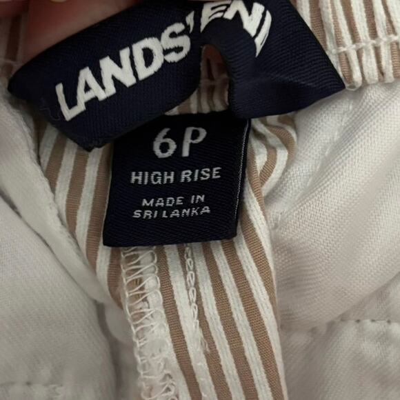 Lands End Size 6P 6 Petite Striped Seersucker Bermuda Shorts High Rise Tan White - Picture 5 of 5